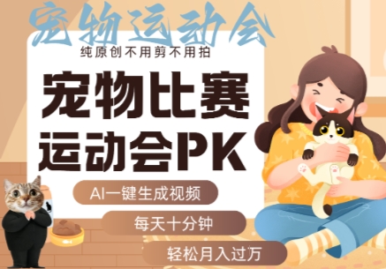 AI一键生成宠物比赛运动会PK视频，纯原创不用剪不用拍，每天十分钟，轻松月入过1W+-来福网创