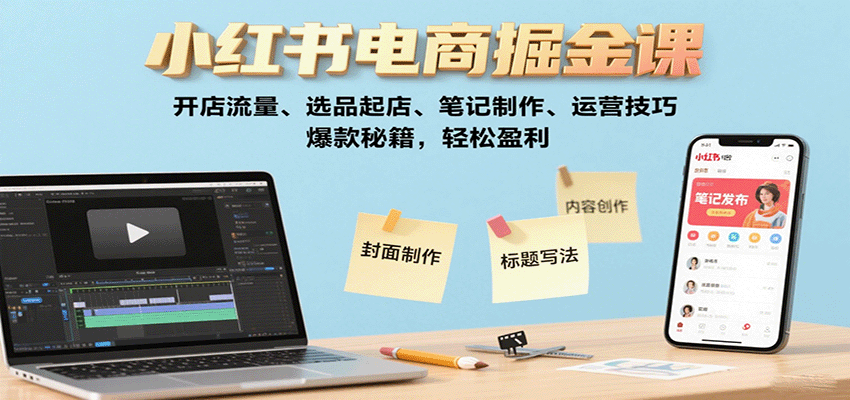 小红书电商掘金课：开店流量、选品起店、笔记制作、运营技巧，爆款秘籍，轻松盈利-来福网创