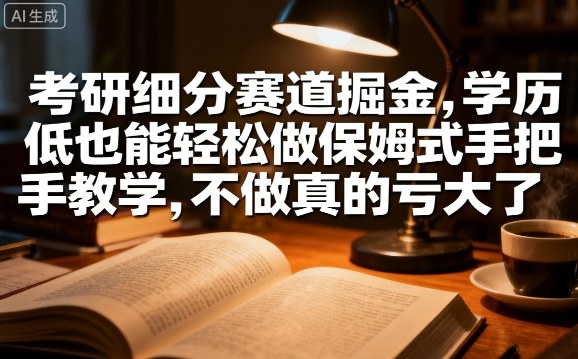 考研细分赛道掘金，日入1k+，学历低也能轻松做保姆式手把手教学，不做真的亏大了【揭秘】-来福网创