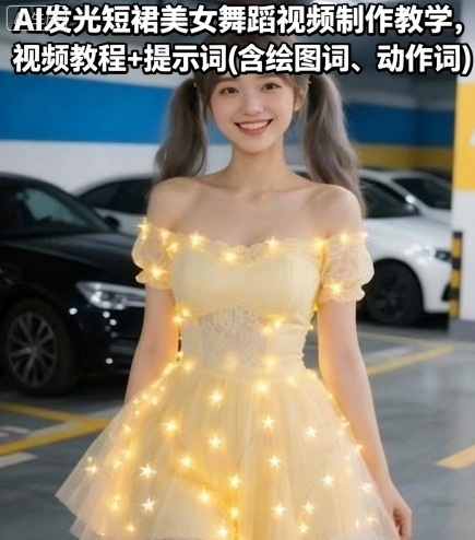 AI发光短裙美女舞蹈视频制作教学，视频教程+提示词(含绘图词、动作词)-来福网创