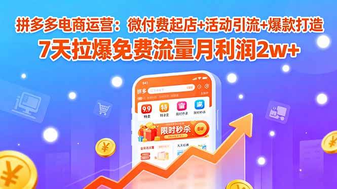 （15960期）拼多多电商运营：微付费起店+活动引流+爆款打造 7天拉爆免费流量月利润2w+-来福网创