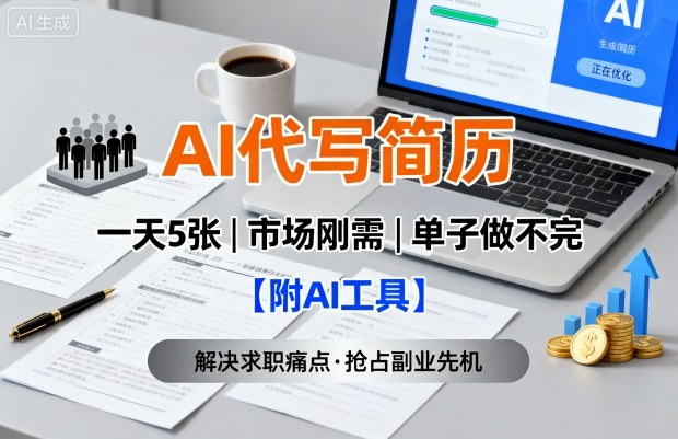 AI代写简历，一天5张，今年找工作难，市场刚需，单子做不完【附AI工具】-来福网创