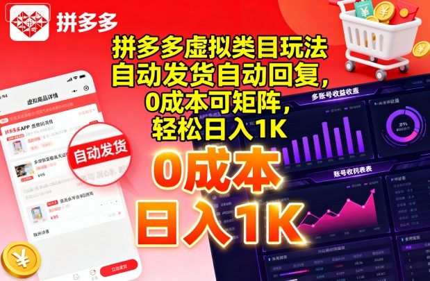 拼多多虚拟类目玩法，自动发货自动回复，0成本可矩阵，轻松日入1K【揭秘】-来福网创