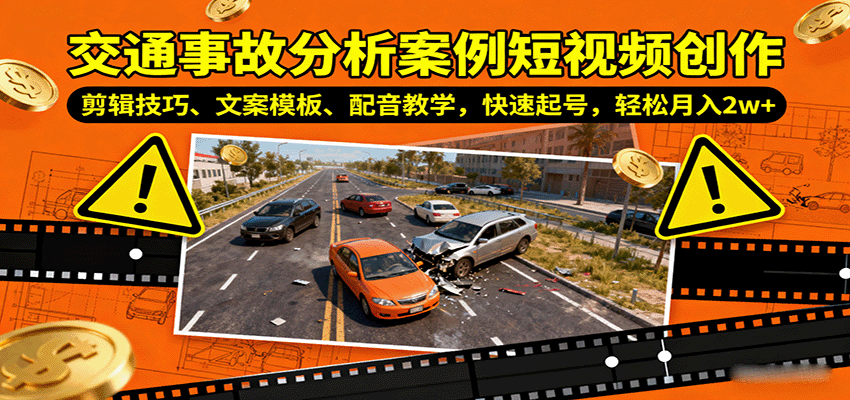 交通事故分析案例短视频创作，剪辑技巧、文案模板、配音教学，快速起号，轻松月入2w+-来福网创