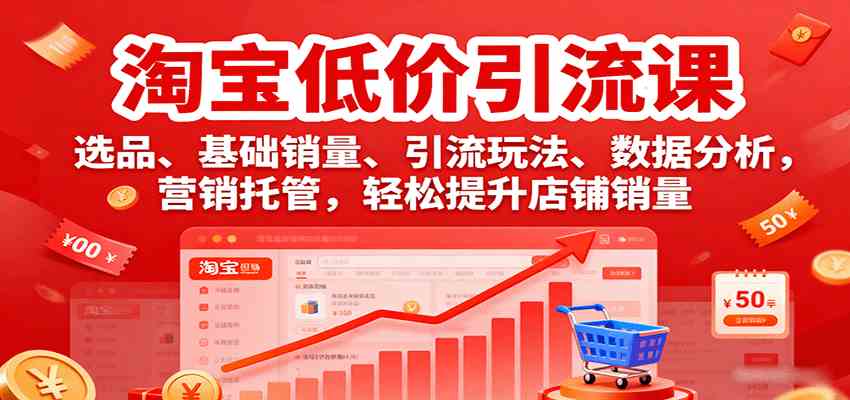 淘宝低价引流课，选品、基础销量、引流玩法、数据分析，营销托管，轻松提升店铺销量-来福网创