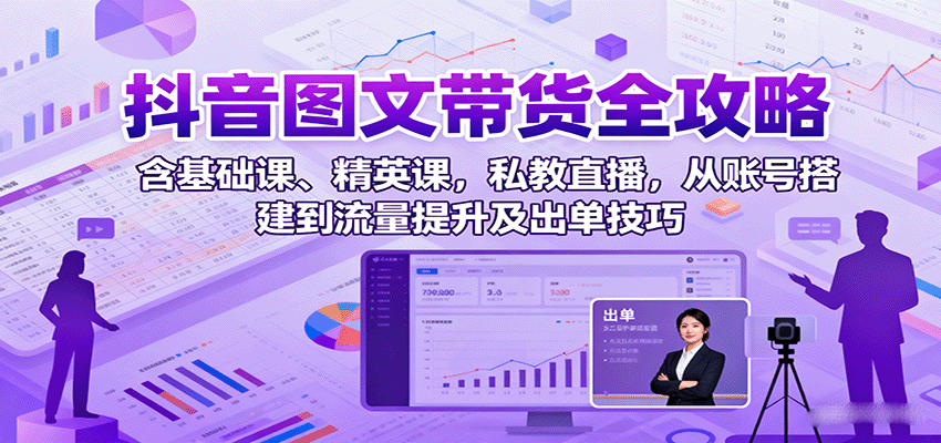 抖音图文带货全攻略：含基础课、精英课，私教直播，从账号搭建到流量提升及出单技巧-来福网创