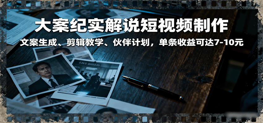 大案纪实解说短视频制作，文案生成、剪辑教学、伙伴计划，单条收益可达7-10元-来福网创