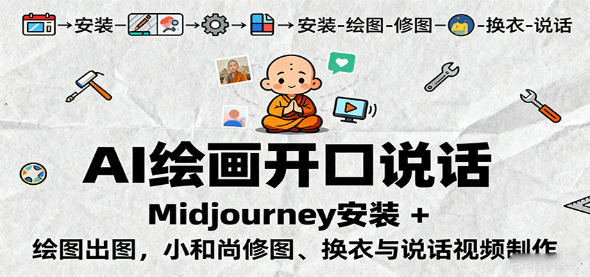 AI绘画开口说话，Midjourney安装 + 绘图出图，小和尚修图、换衣与说话视频制作-来福网创
