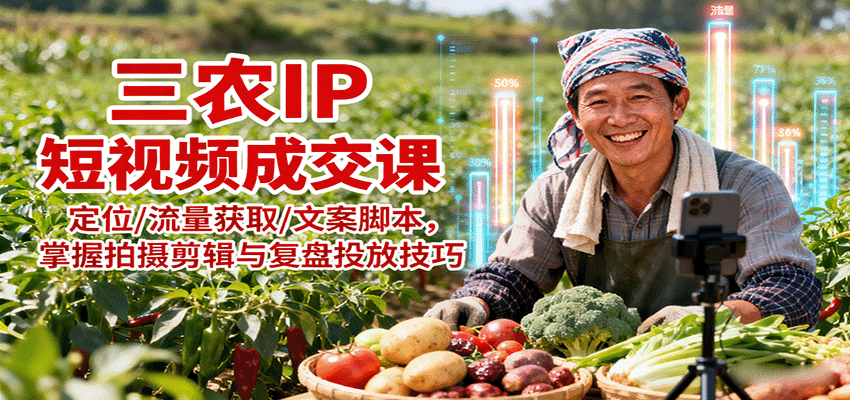 三农IP短视频成交课：定位/流量获取/文案脚本，掌握拍摄剪辑与复盘投放技巧-来福网创