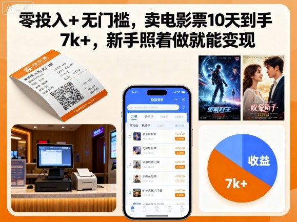 零投入+无门槛，卖电影票10天到手7k+，新手照着做就能变现【揭秘】-来福网创