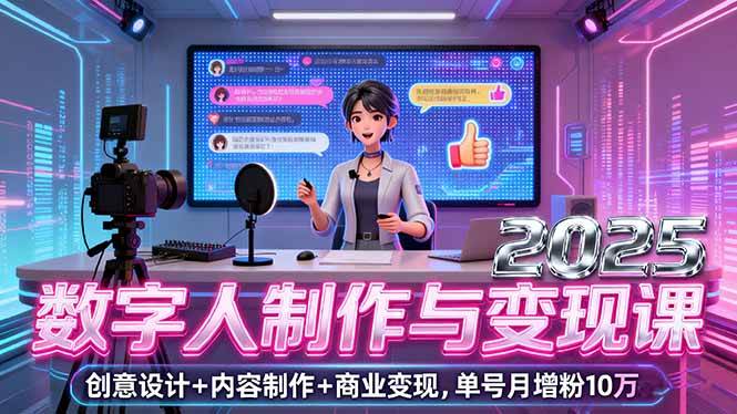 （16032期）2025数字人制作与变现课，创意设计+内容制作+商业变现，单号月增粉10万+-来福网创