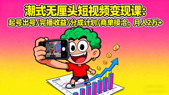（16023期）潮式无厘头短视频变现课：起号出号/完播收益/分成计划/商单接洽，月入2万+-来福网创