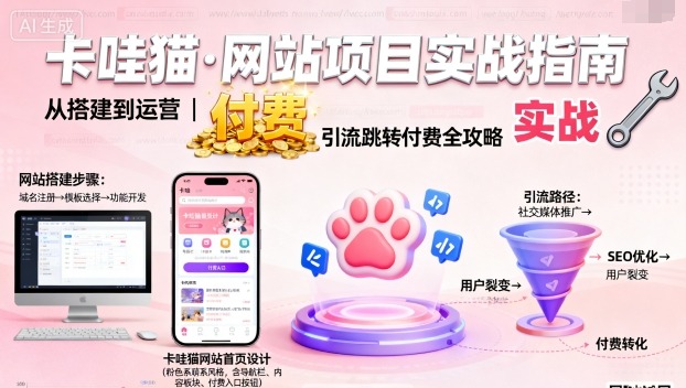 卡哇猫·网站项目，网站搭建与运营以及引流跳转付费-来福网创