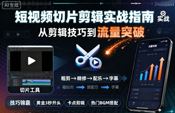 短视频切片剪辑实战指南，从剪辑技巧到流量突破-来福网创