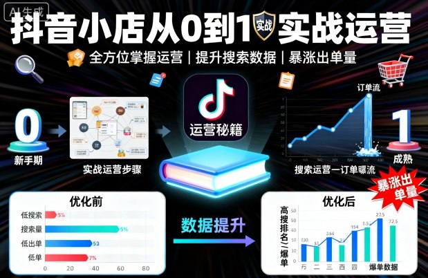 抖音小店从0到1实战运营，帮你全方位掌握小店运营，提升搜索数据与出单量-来福网创