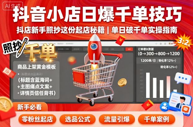 抖音小店日爆千单技巧，抖店新手照抄这份起店秘籍，单日破千单-来福网创