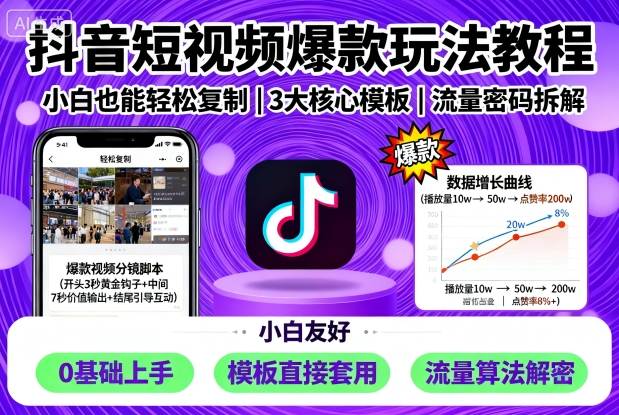 抖音短视频爆款玩法教程，小白也能轻松复制-来福网创