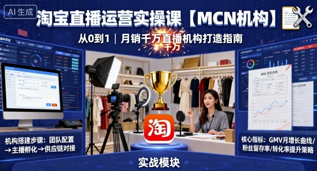 淘宝直播运营实操课【MCN机构】，从0到1做一家月销千W的直播机构-来福网创