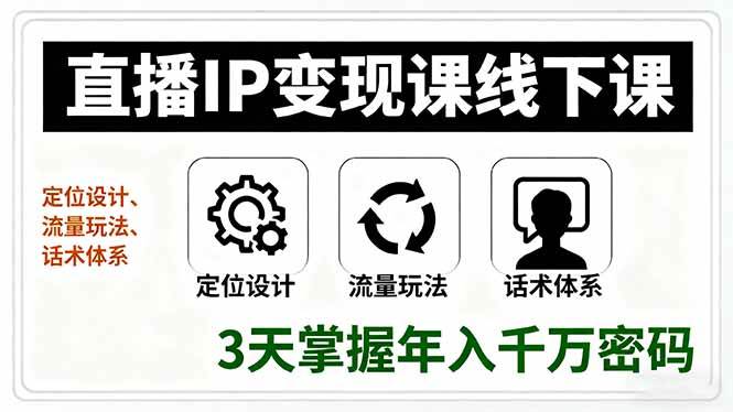 （16065期）直播IP变现课线下课，定位设计、流量玩法、话术体系，3天掌握年入千万密码-来福网创