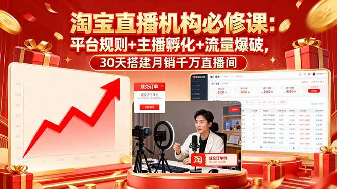 （16087期）淘宝直播机构必修课：平台规则/主播孵化/流量爆破,30天搭建月销千万直播间-来福网创