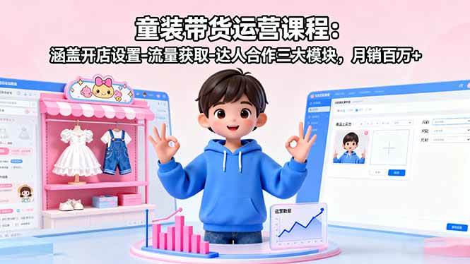 （16081期）童装带货运营课程：涵盖开店设置-流量获取-达人合作三大模块，月销百万+-来福网创