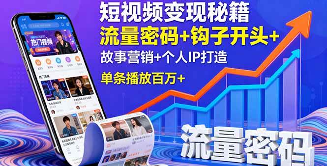 （16079期）短视频变现秘籍，流量密码+钩子开头+故事营销+个人IP打造，单条播放百万+-来福网创