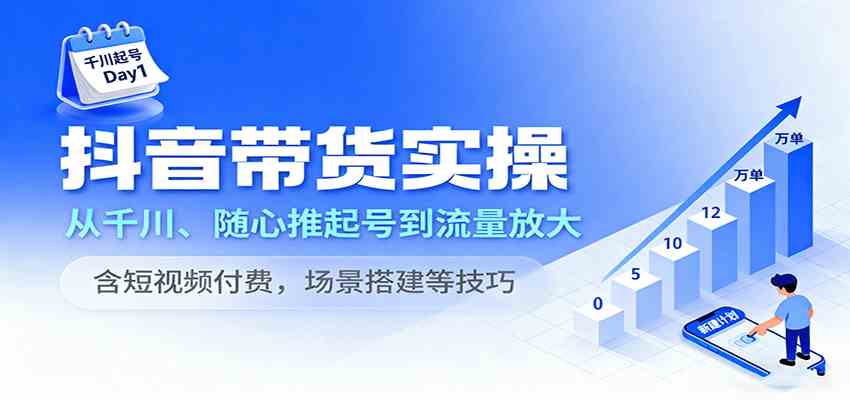 抖音带货实操，从千川、随心推起号到流量放大，含短视频付费，场景搭建等技巧-来福网创