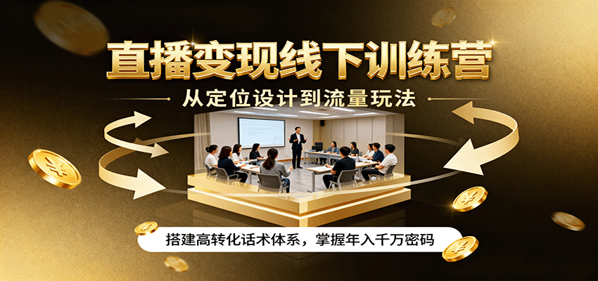 直播变现线下训练营，从定位设计到流量玩法，搭建高转化话术体系，掌握年入千万密码-来福网创
