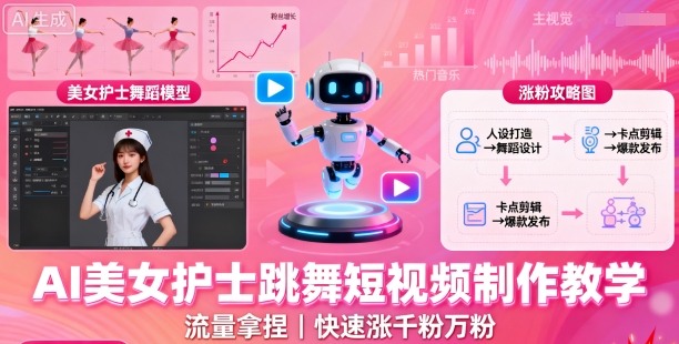 AI美女护士跳舞短视频制作教学，流量拿捏，快速涨千粉万粉【提示词+视频教程】-来福网创
