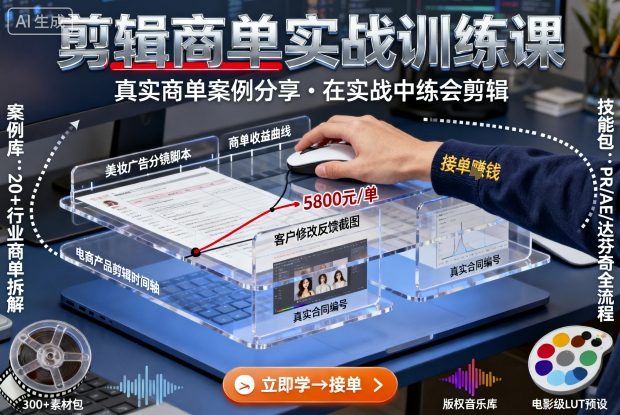 剪辑商单实战训练课，真实商单案例分享，在实战中练会剪辑-来福网创