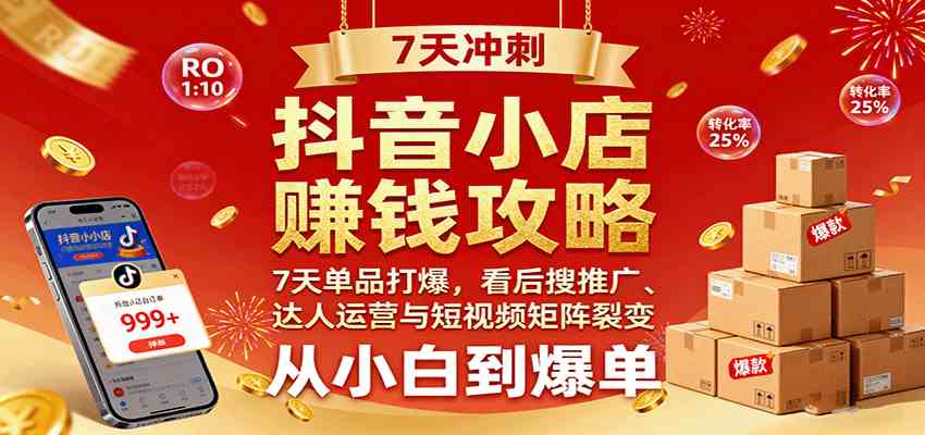 抖音小店赚钱攻略：7天单品打爆技巧，看后搜推广、达人运营与短视频矩阵裂变实战-来福网创