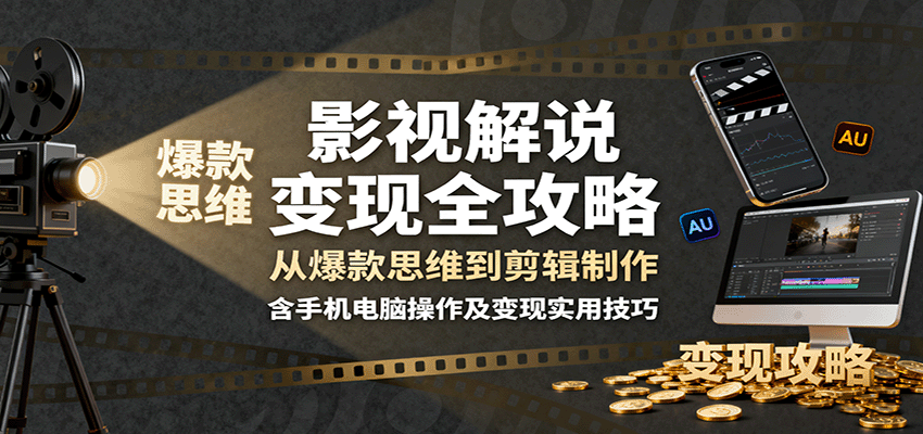 影视解说变现全攻略：从爆款思维到剪辑制作，含手机电脑操作及变现实用技巧-来福网创