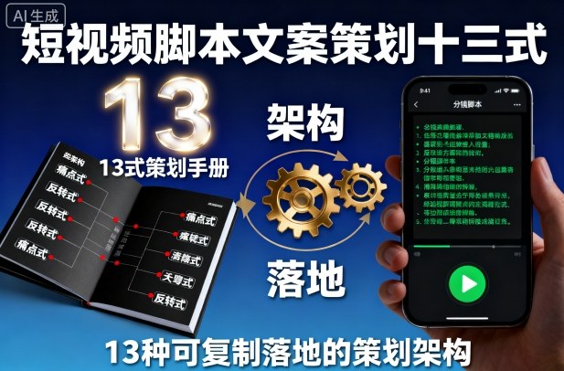 短视频脚本文案策划十三式，13种可复制落地的策划架构-来福网创