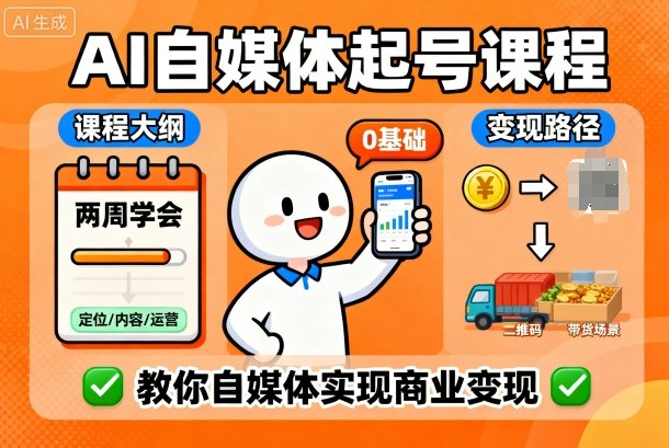 AI自媒体起号课程，0基础小白两周学会，教你自媒体实现商业变现-来福网创