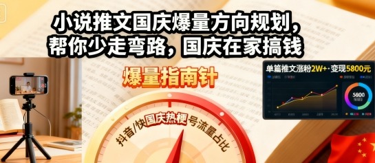 小说推文国庆爆量方向规划，帮你少走弯路，国庆在家搞钱-来福网创
