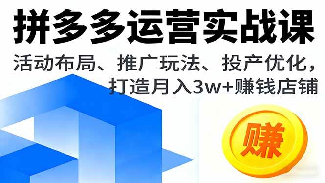 （16135期）拼多多运营实战课，活动布局、推广玩法、投产优化，打造月入3w+赚钱店铺-来福网创