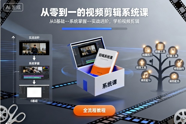 从零到一的视频剪辑系统课，从0基础–系统掌握–实战进阶，学拍视频剪辑-来福网创