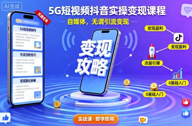 5G短视频抖音实操变现课程，自媒体，无谓引流变现-来福网创