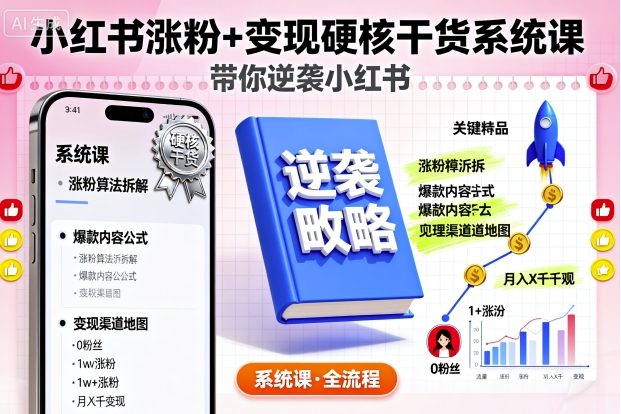 小红书涨粉+变现硬核干货系统课，带你逆袭小红书-来福网创