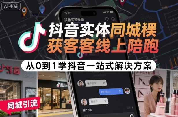 抖音实体同城获客线上陪跑，从0到1学抖音一站式解决方案-来福网创