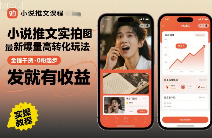 小说推文实拍双图文最新爆量高转化玩法，全程干货，0粉起步，发就有收益-来福网创