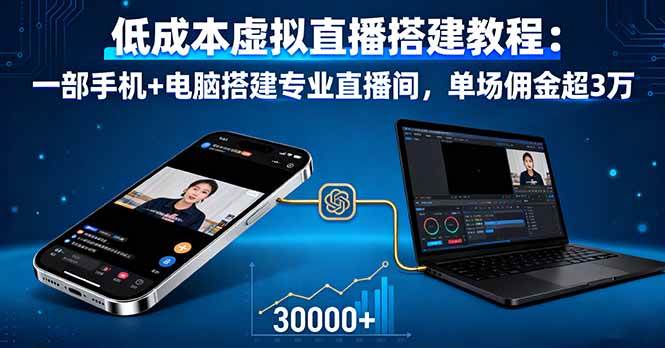 （16156期）低成本虚拟直播搭建教程：一部手机+电脑搭建专业直播间，单场佣金超3万-来福网创