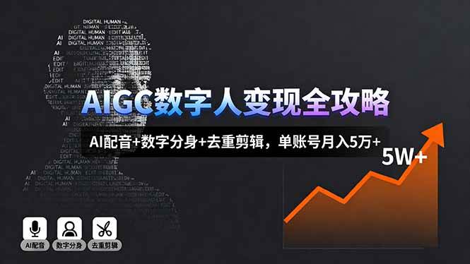 （16143期）AIGC数字人变现全攻略，AI配音+数字分身+去重剪辑，单账号月入5万+-来福网创