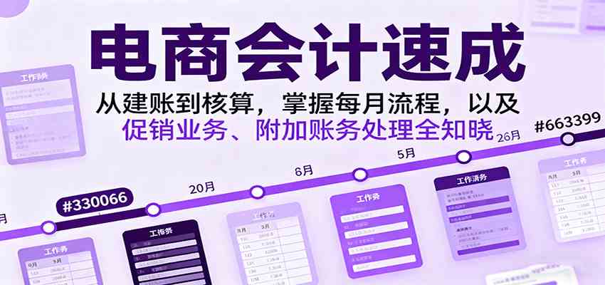 电商会计速成，从建账到核算，掌握每月流程，以及促销业务、附加账务处理全知晓-来福网创