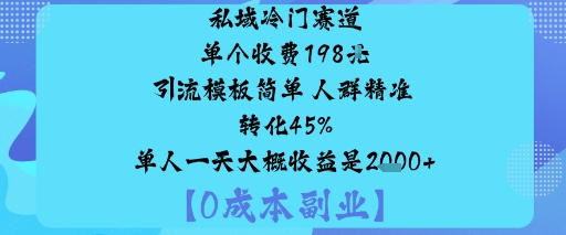 私域冷门赛道:单个收费198米引流模板简单人群精准转化45%单人一天大概收益是1k+-来福网创