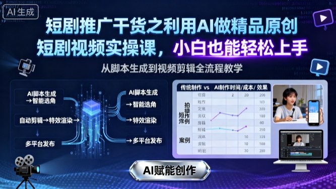 短剧推广干货之利用AI做精品原创短剧视频实操课，小白也能轻松上手-来福网创