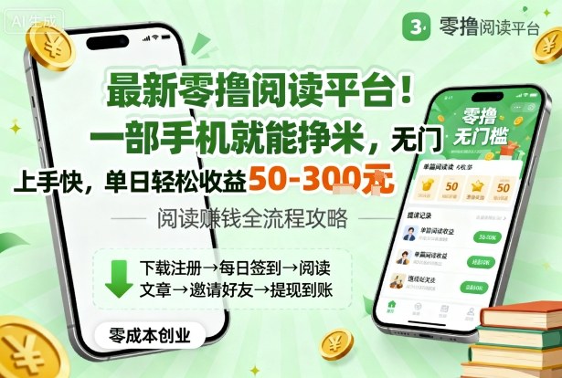 最新零撸阅读平台！一部手机就能挣米，无门槛上手快，单日轻松收益50-3张【揭秘】-来福网创