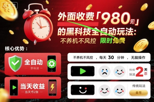 外面收费980的黑科技全自动玩法，不养机不风控，每天30分钟，无脑操作，当天收益2张【揭秘】-来福网创