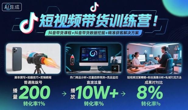 短视频带货训练营，抖音带货课程+抖音带货数据挖掘+精准获客解决方案-来福网创