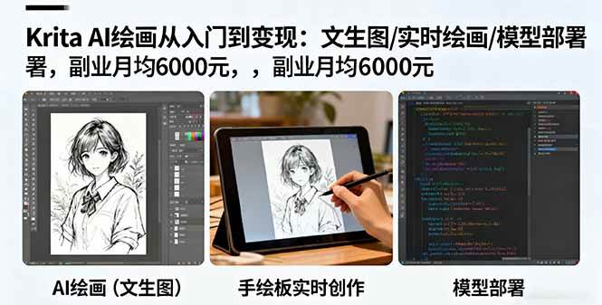 （16222期）Krita AI绘画从入门到变现：文生图/实时绘画/模型部署，副业月均6000元-来福网创